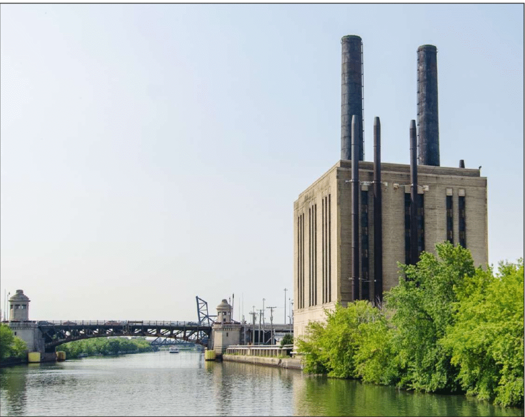 Chicago Union Station Power House on South Branch of the Chicago River with Roosevelt Road Bridge © Eric Allix Rogers