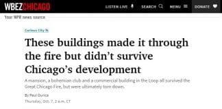 WBEZ Chicago Curious City: These Buildings Made It Through The Fire But Didn’t Survive Chicago’s Development