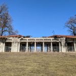 Daniel Burnham Designed Pavilion in Jackson Park on Marquette Drive in extreme state of neglect with additional damage after being struck by a car. Photo Credit: Eric Allix Rogers
