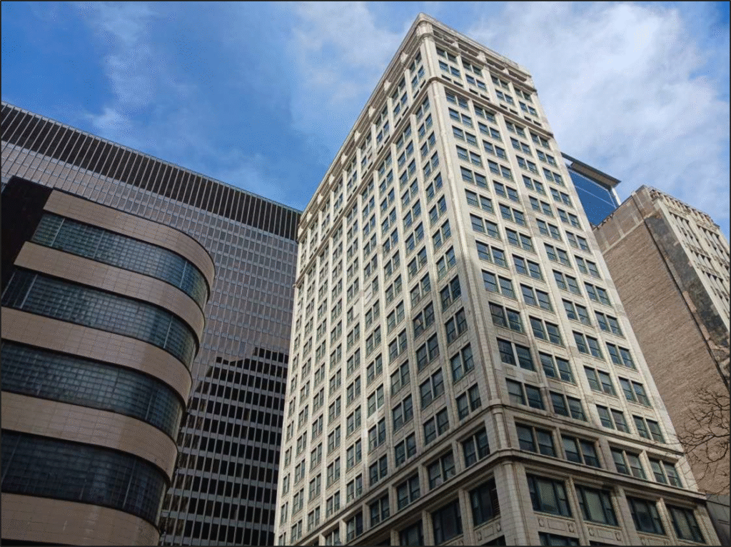 The Century and Consumers Buildings, Benson & Rixon Store with Dirksen Courthouse to the rear. Photo credit: Ward Miller / Preservation Chicago